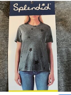 Splendid Gray Star Print Short Sleeve Tee size medium cotton modal soft casual